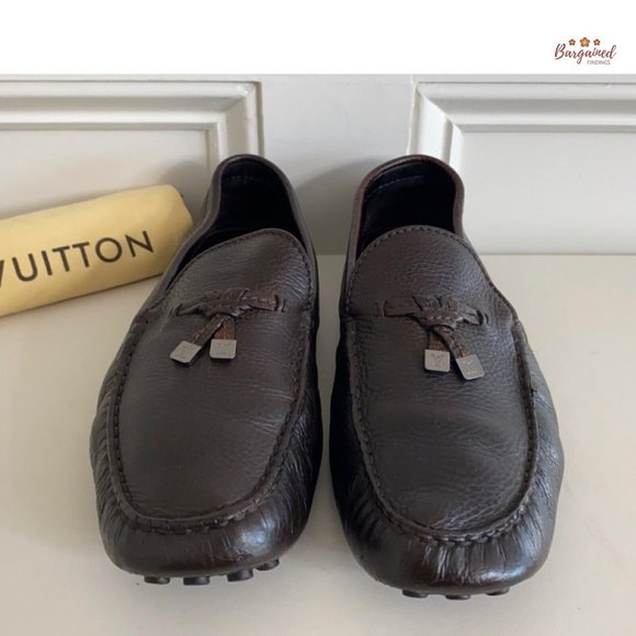 Authentic Louis Vuitton Brown Leather Drivers Logo Bow Slip On Loafers Size 10 main image 10